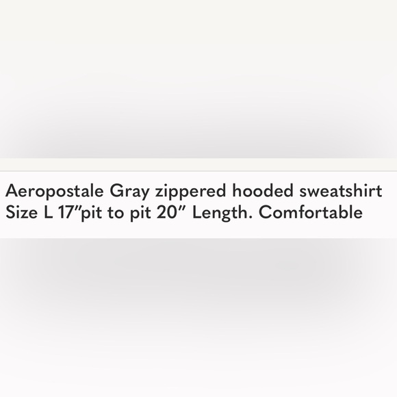 Sweatshirt Hoodie Aeropostale Gray Zippered Size L 17” pit to pit 20” Length - Picture 4 of 6